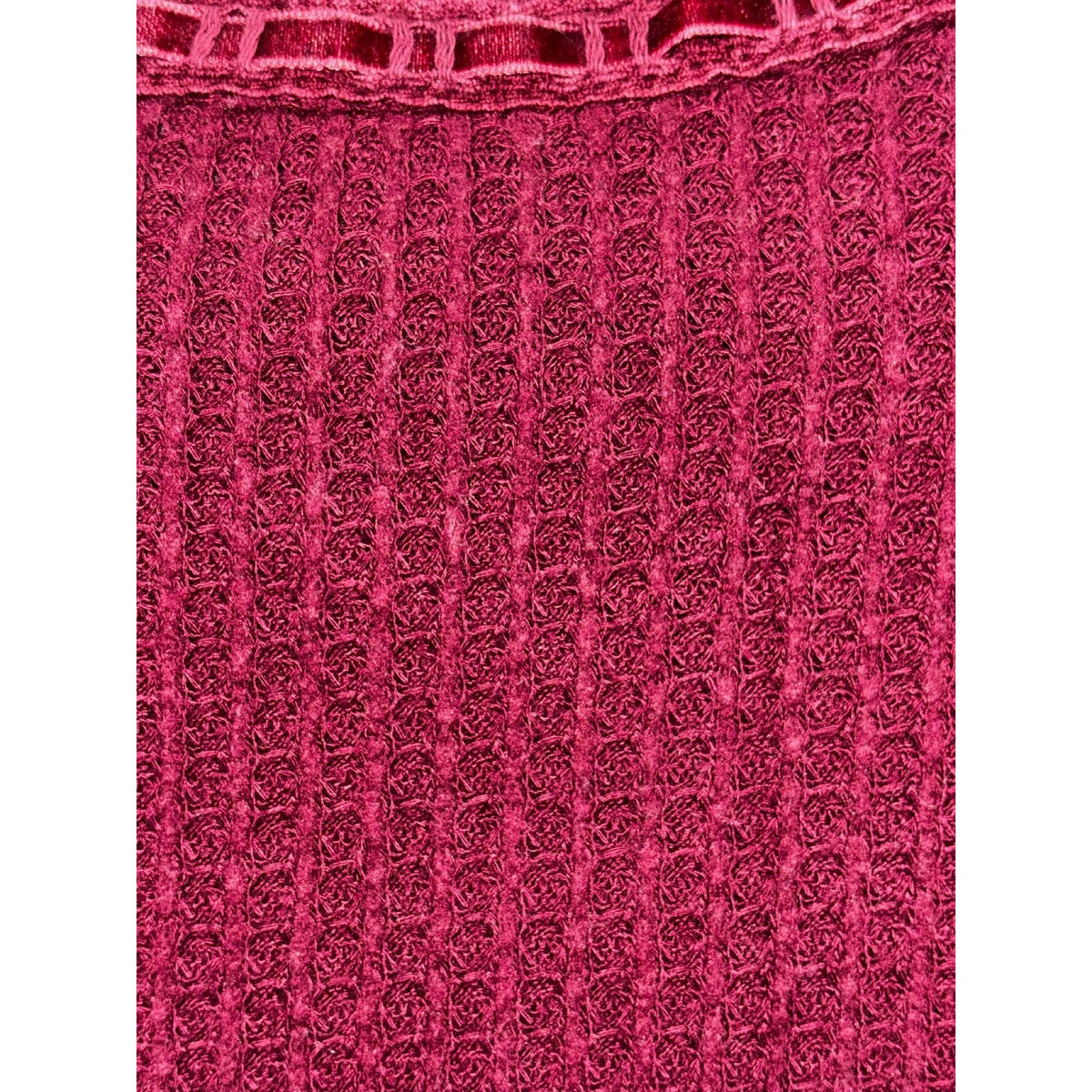 Tahari Womens L Burgundy Waffle Knit Long Sleeve Top Casual Cozy Boho