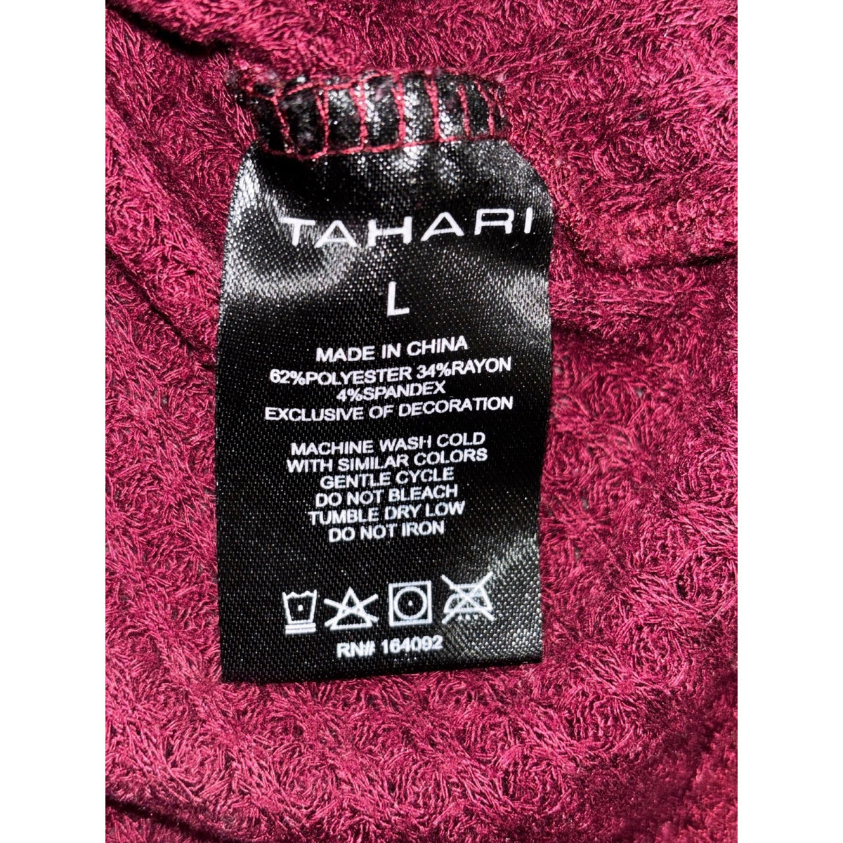 Tahari Womens L Burgundy Waffle Knit Long Sleeve Top Casual Cozy Boho
