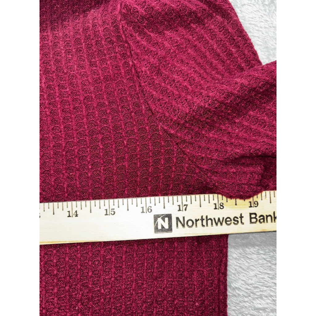 Tahari Womens L Burgundy Waffle Knit Long Sleeve Top Casual Cozy Boho