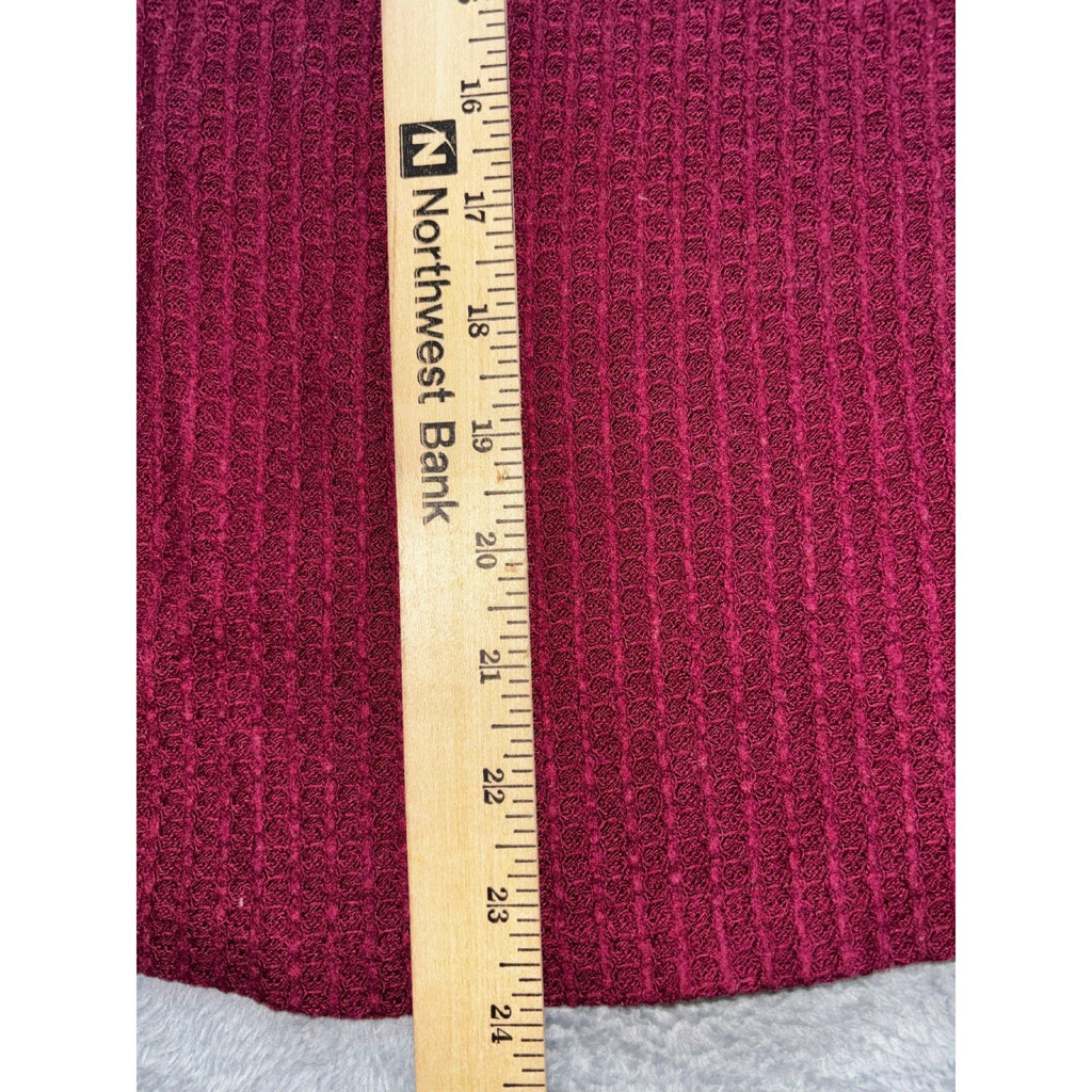 Tahari Womens L Burgundy Waffle Knit Long Sleeve Top Casual Cozy Boho