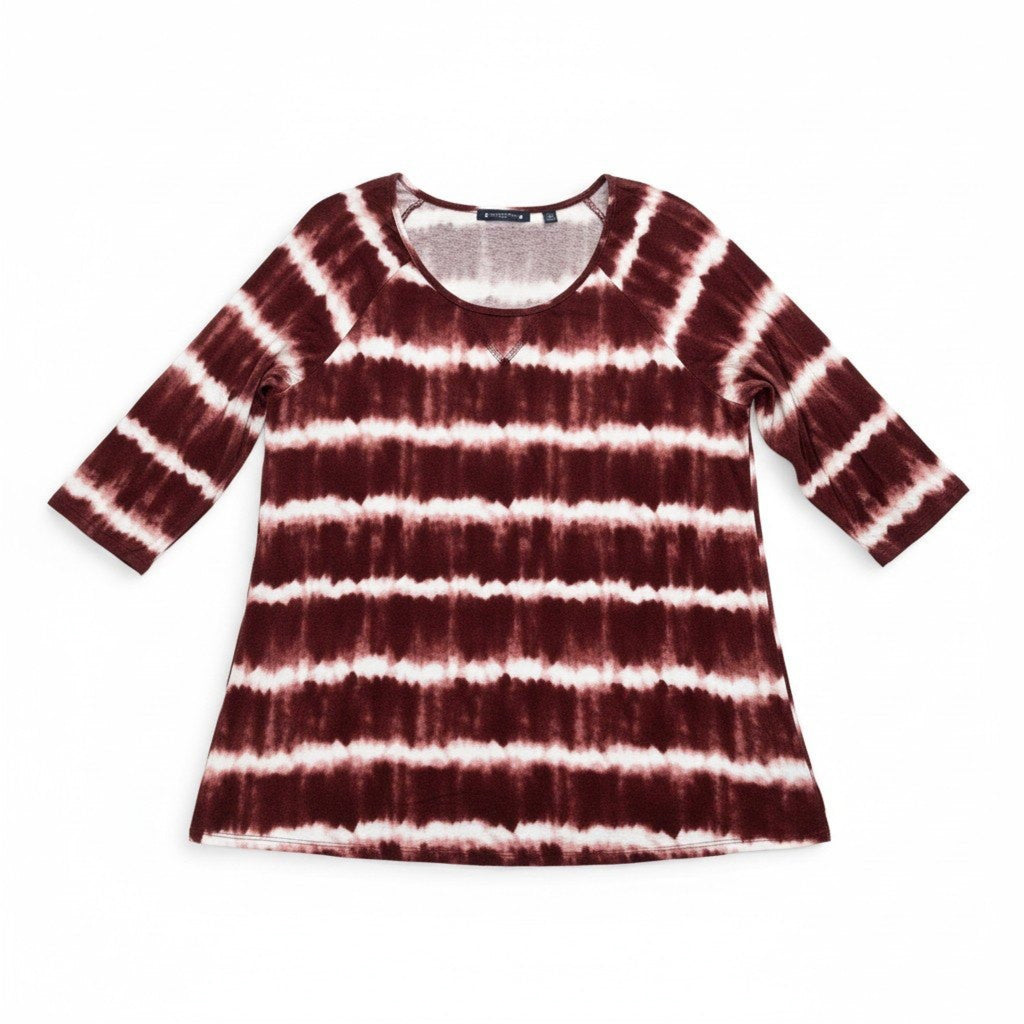 ARCHITECT Petites PL Womens Burgundy Tie Dye Stripe Long Sleeve Top Boho Casual