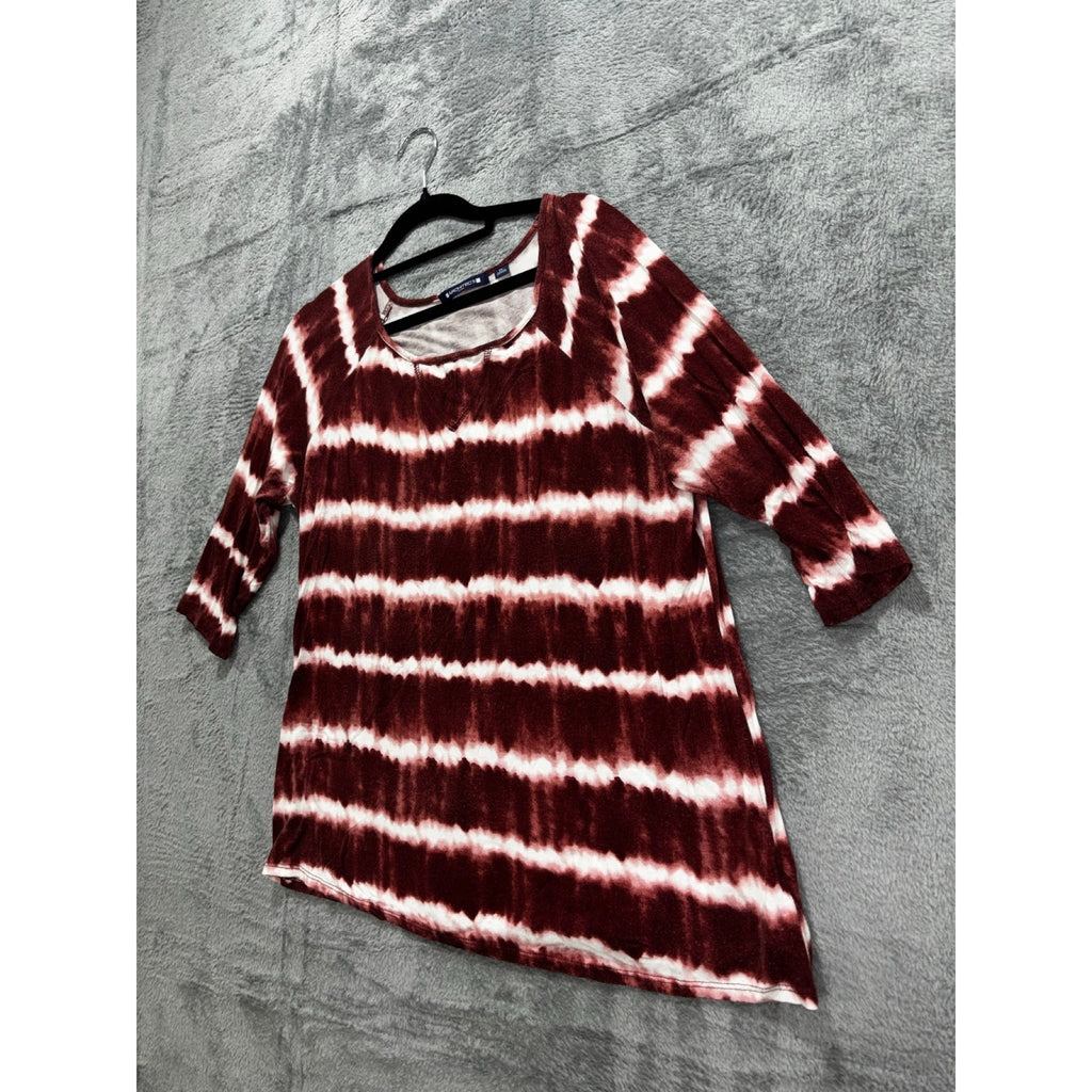 ARCHITECT Petites PL Womens Burgundy Tie Dye Stripe Long Sleeve Top Boho Casual