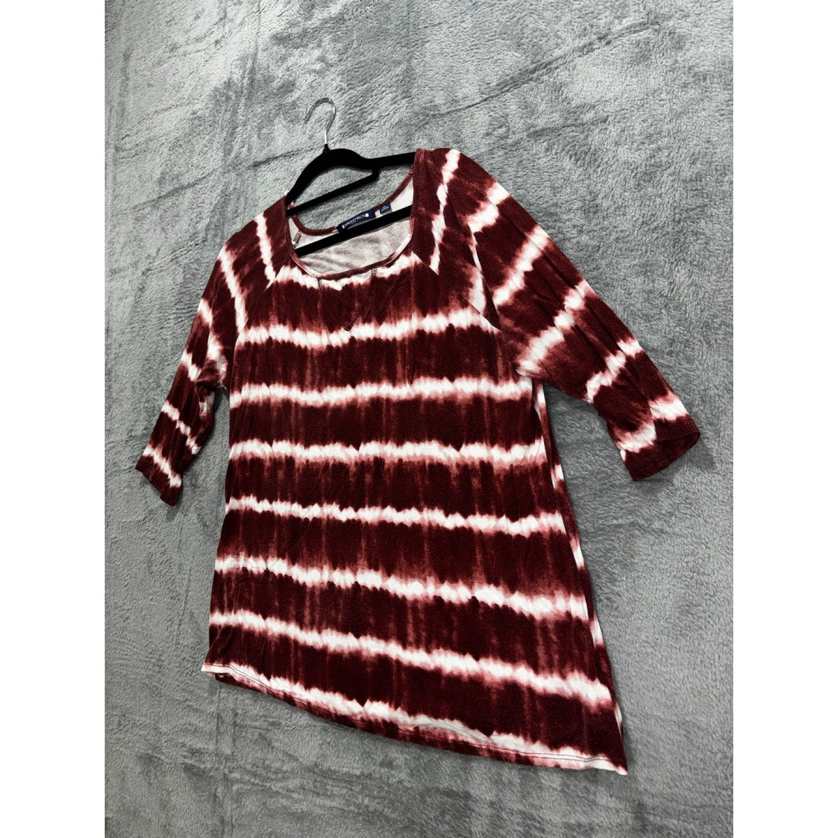ARCHITECT Petites PL Womens Burgundy Tie Dye Stripe Long Sleeve Top Boho Casual