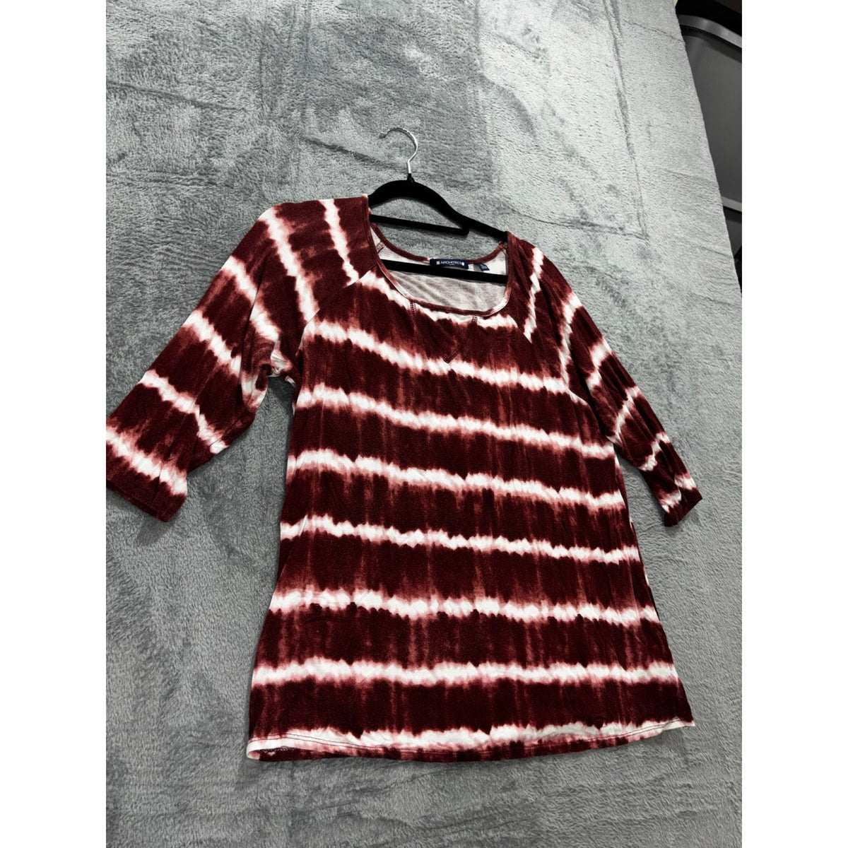 ARCHITECT Petites PL Womens Burgundy Tie Dye Stripe Long Sleeve Top Boho Casual