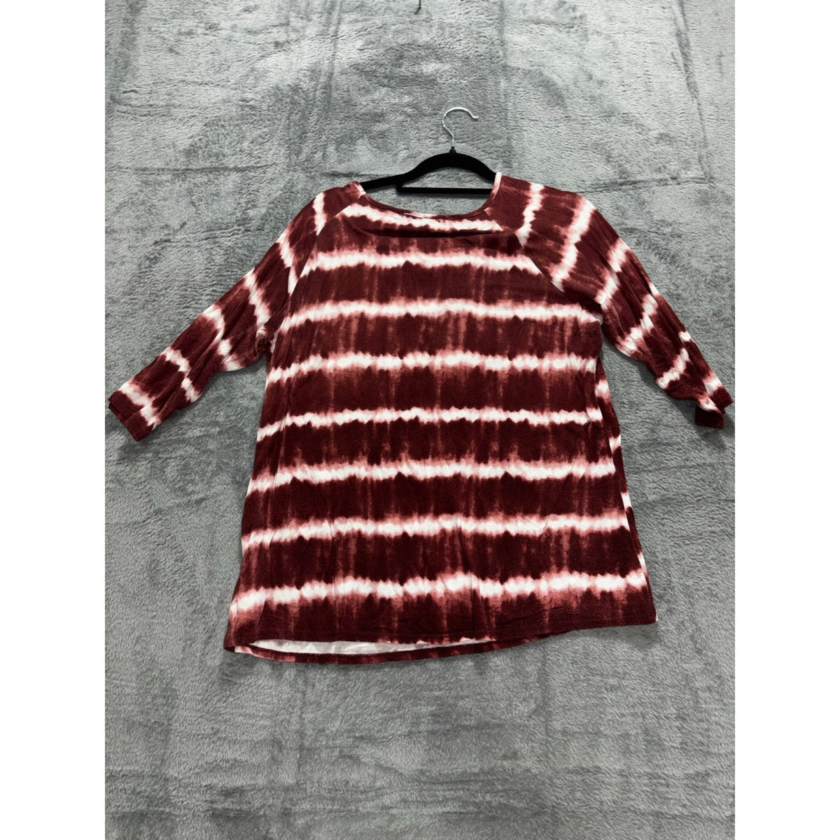 ARCHITECT Petites PL Womens Burgundy Tie Dye Stripe Long Sleeve Top Boho Casual