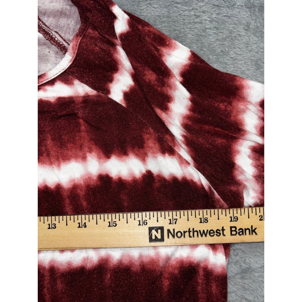 ARCHITECT Petites PL Womens Burgundy Tie Dye Stripe Long Sleeve Top Boho Casual