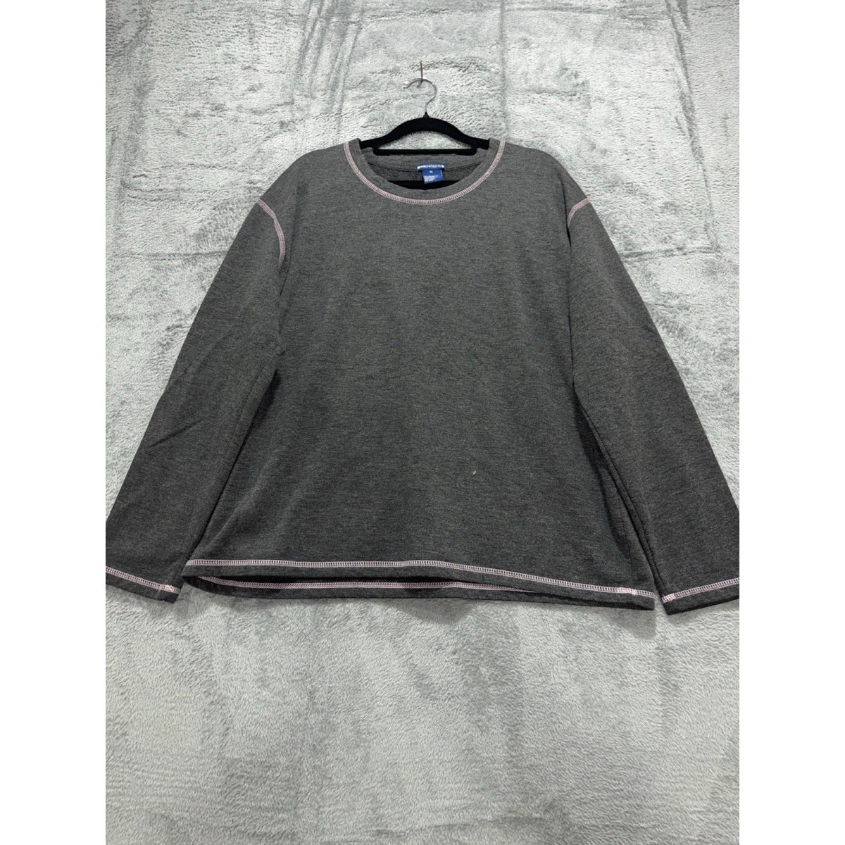 Architect XL Womens Dark Gray Heather Pink Contrast Stitch Crewneck Top Casual