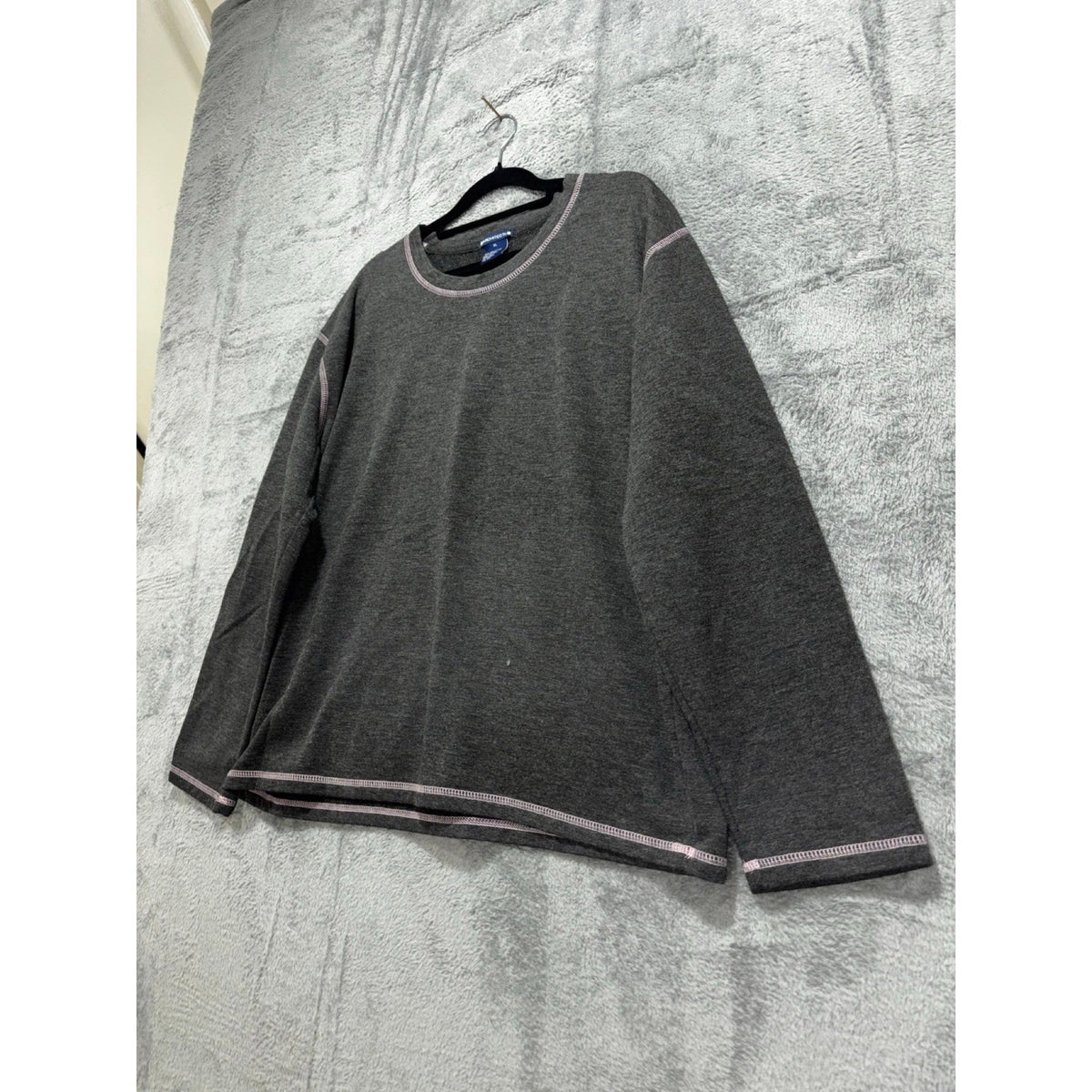 Architect XL Womens Dark Gray Heather Pink Contrast Stitch Crewneck Top Casual