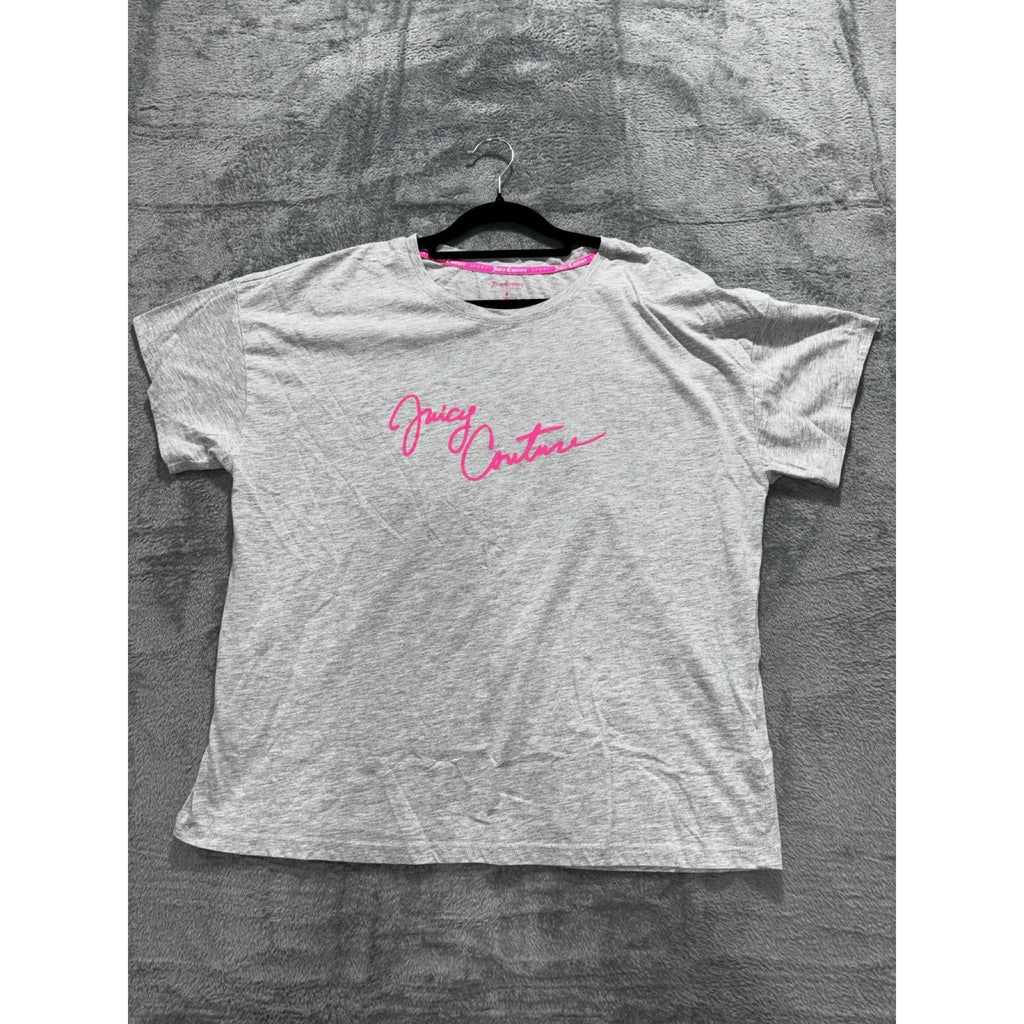 Juicy Couture Sport Womens XL Gray Pink Logo Crewneck Tee Casual Athleisure