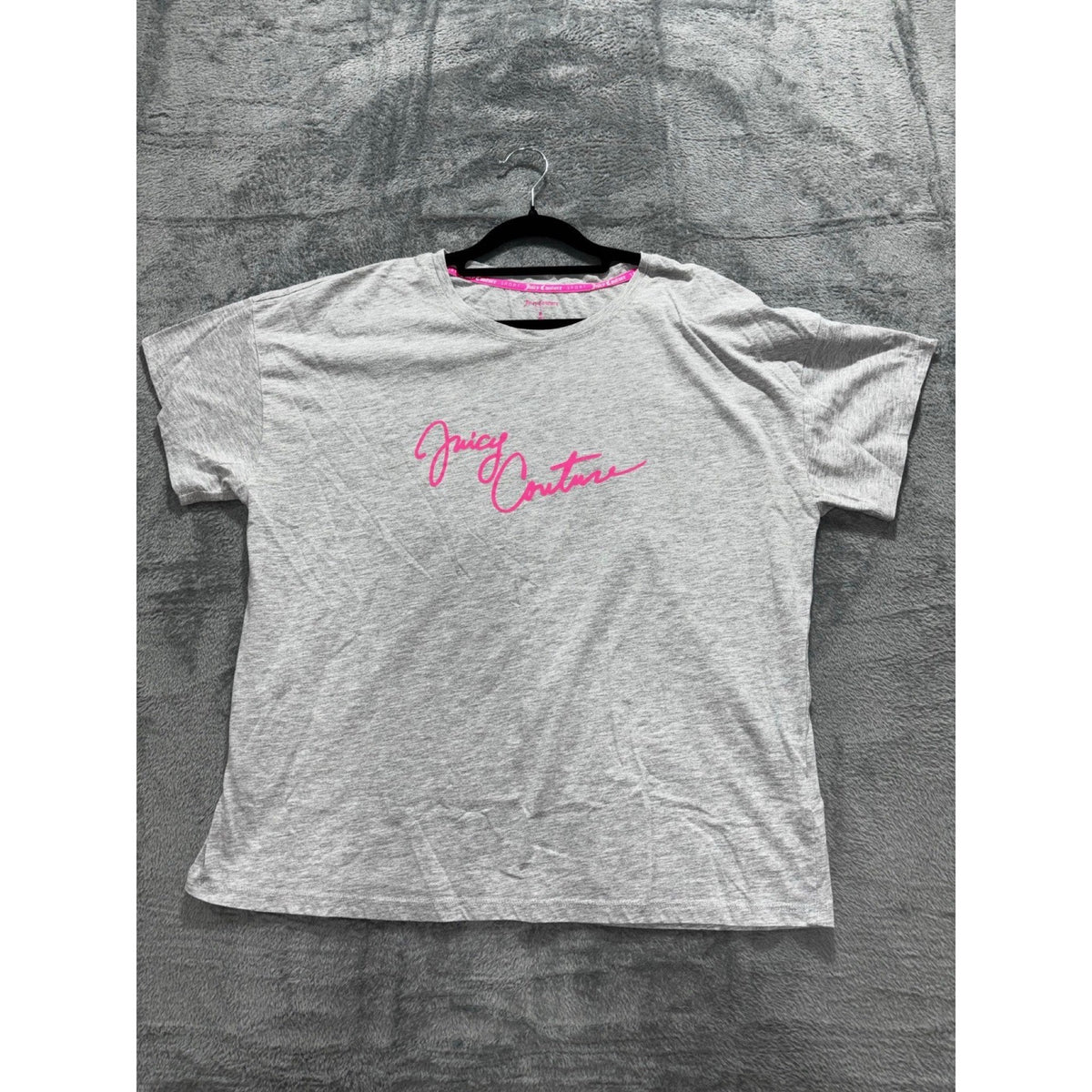 Juicy Couture Sport Womens XL Gray Pink Logo Crewneck Tee Casual Athleisure