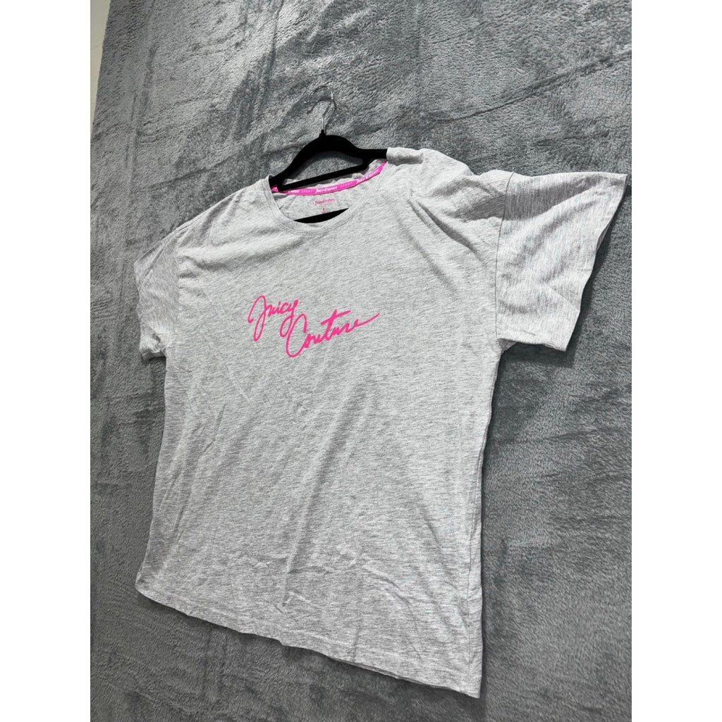 Juicy Couture Sport Womens XL Gray Pink Logo Crewneck Tee Casual Athleisure