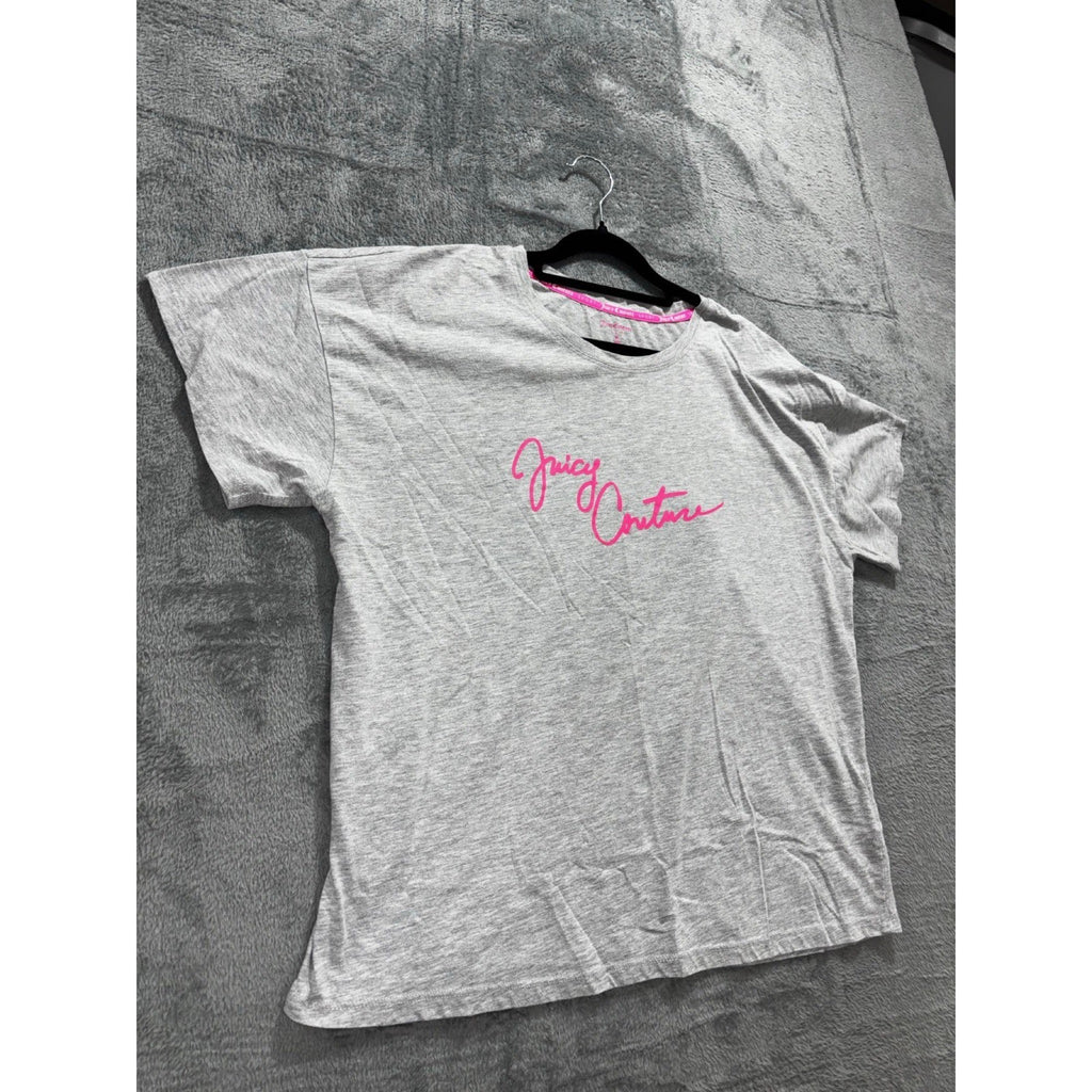 Juicy Couture Sport Womens XL Gray Pink Logo Crewneck Tee Casual Athleisure