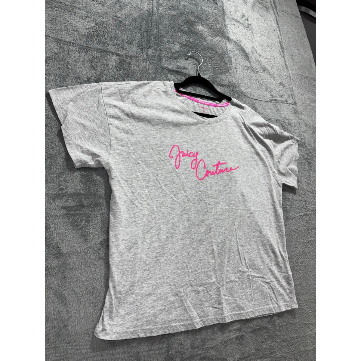 Juicy Couture Sport Womens XL Gray Pink Logo Crewneck Tee Casual Athleisure