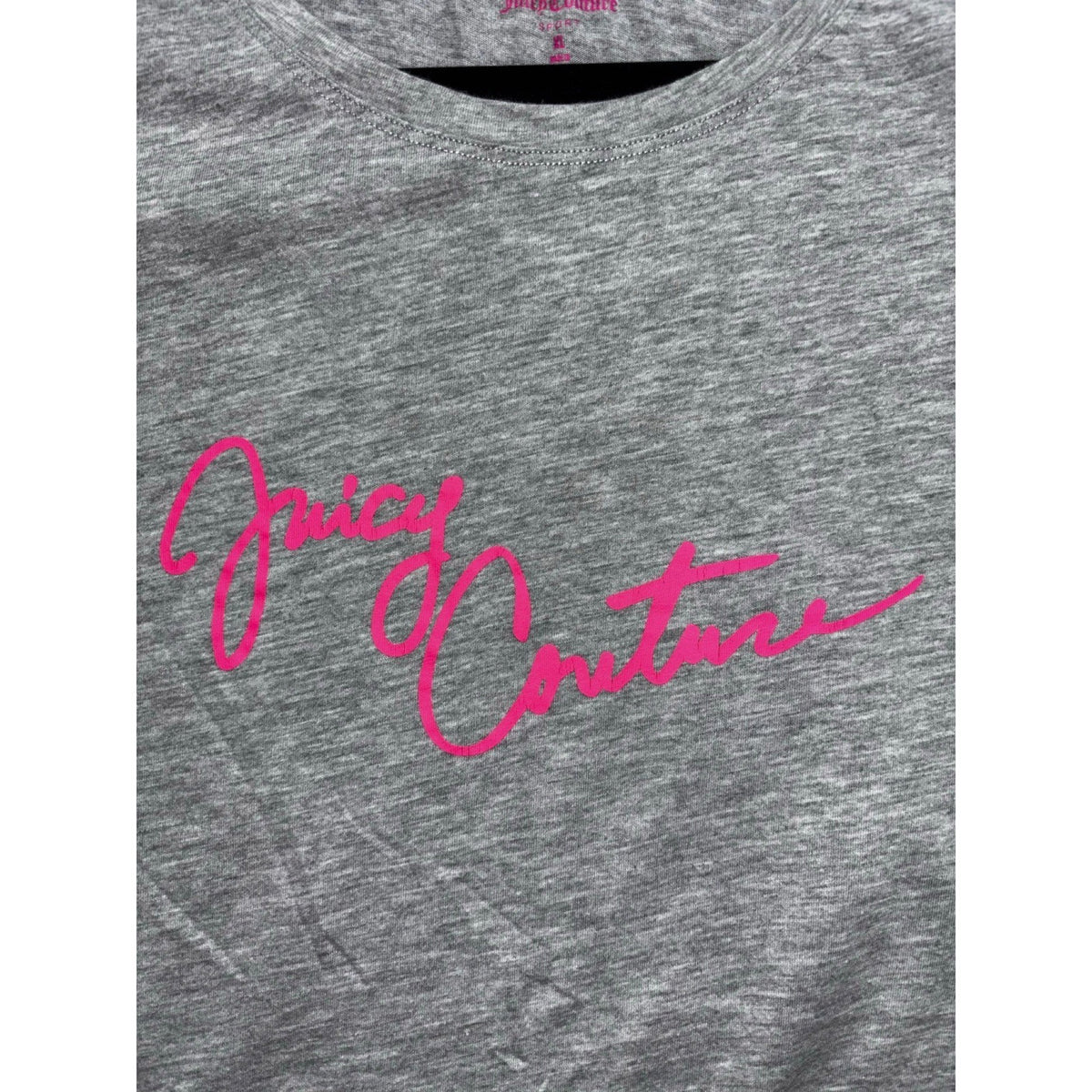 Juicy Couture Sport Womens XL Gray Pink Logo Crewneck Tee Casual Athleisure