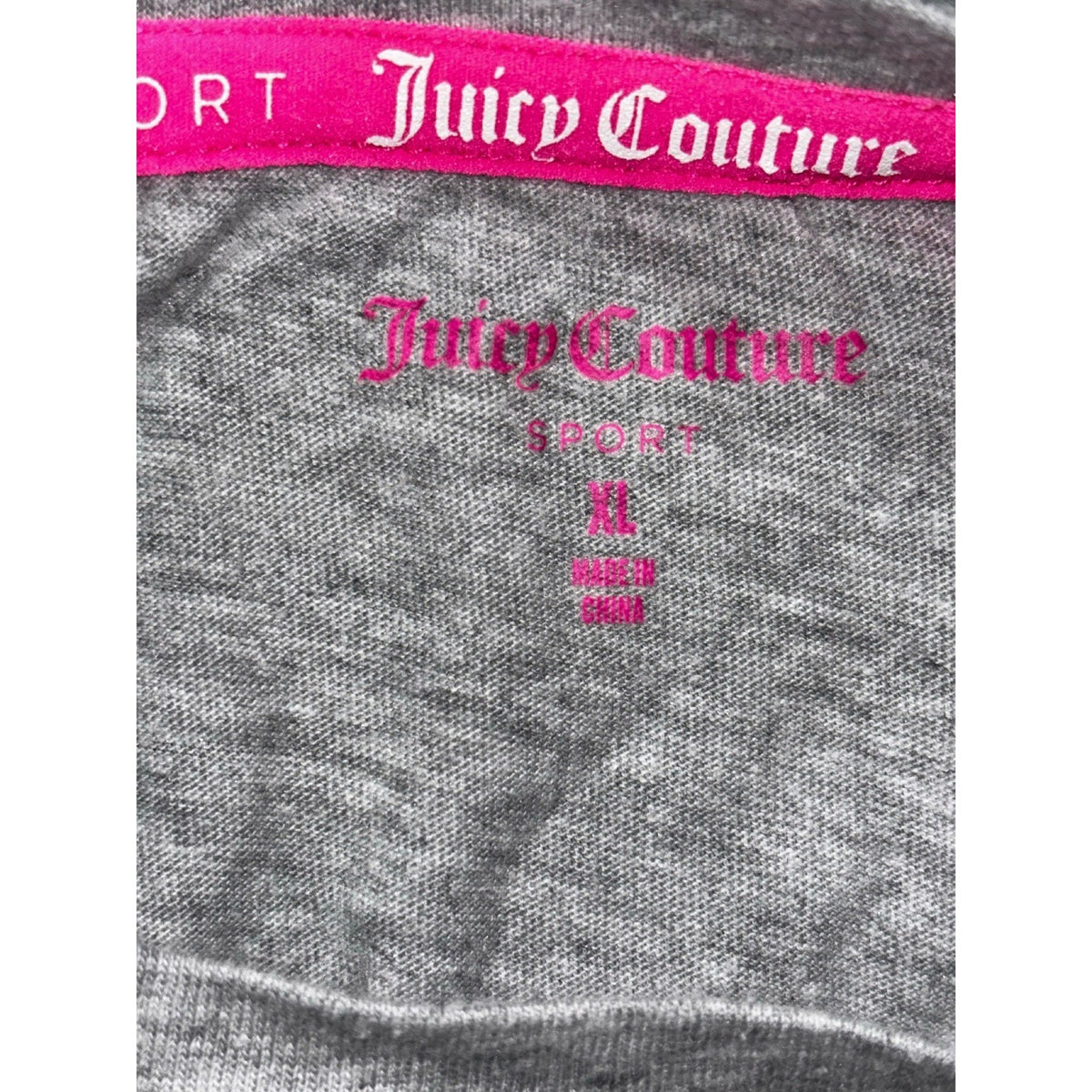 Juicy Couture Sport Womens XL Gray Pink Logo Crewneck Tee Casual Athleisure