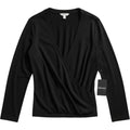 Nine West 2X Black Draped Wrap Blouse Long Sleeve Elegant Workwear Chic