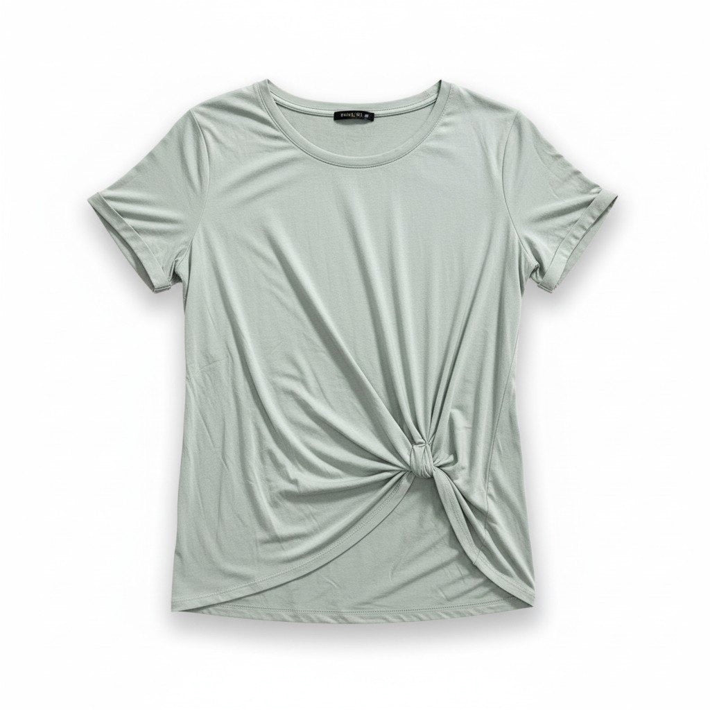 Matty M XL Womens Sage Green Tie Front Tee Shirt Casual Boho Short Sleeve Top