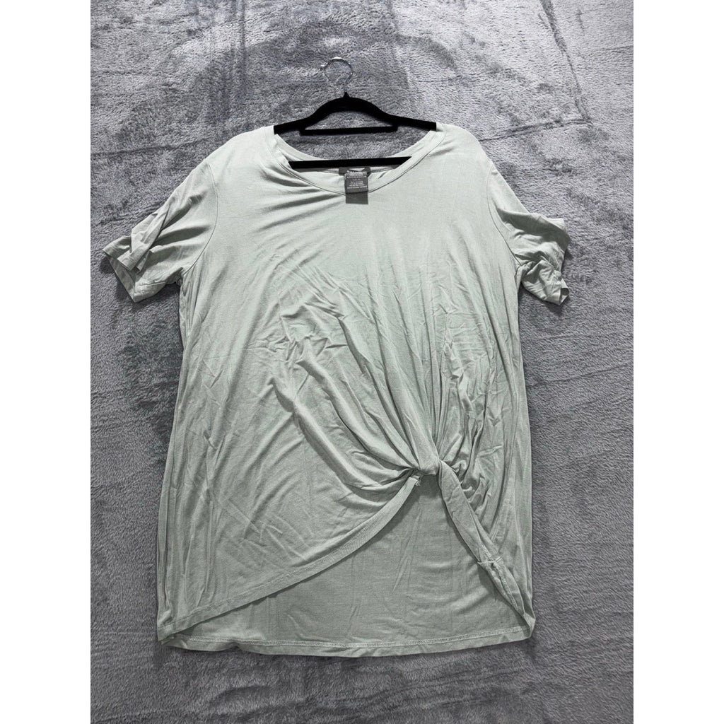 Matty M XL Womens Sage Green Tie Front Tee Shirt Casual Boho Short Sleeve Top