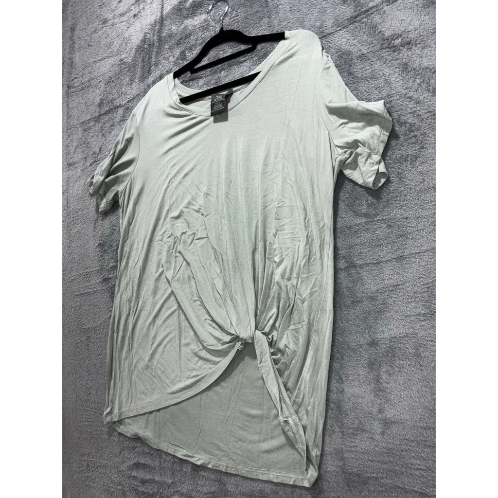 Matty M XL Womens Sage Green Tie Front Tee Shirt Casual Boho Short Sleeve Top