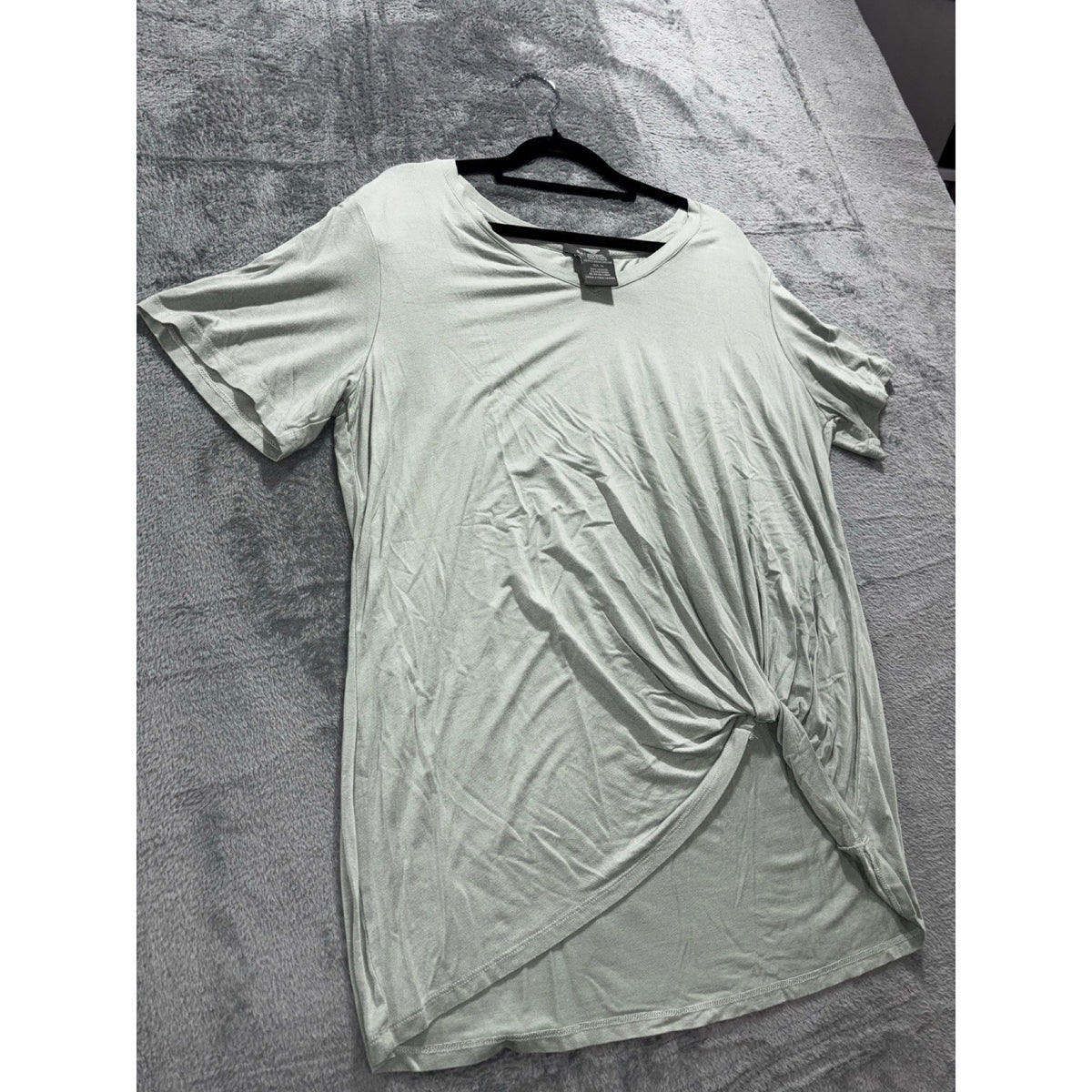Matty M XL Womens Sage Green Tie Front Tee Shirt Casual Boho Short Sleeve Top