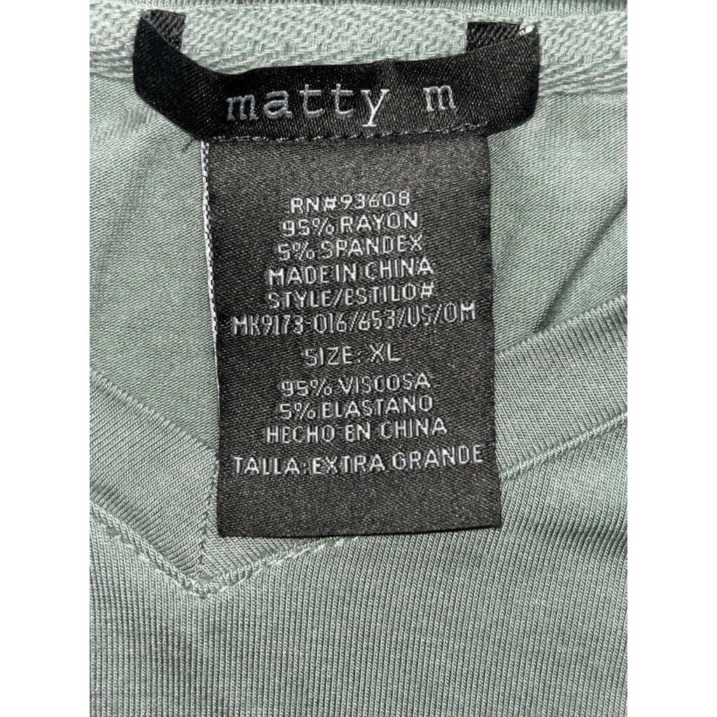 Matty M XL Womens Sage Green Tie Front Tee Shirt Casual Boho Short Sleeve Top