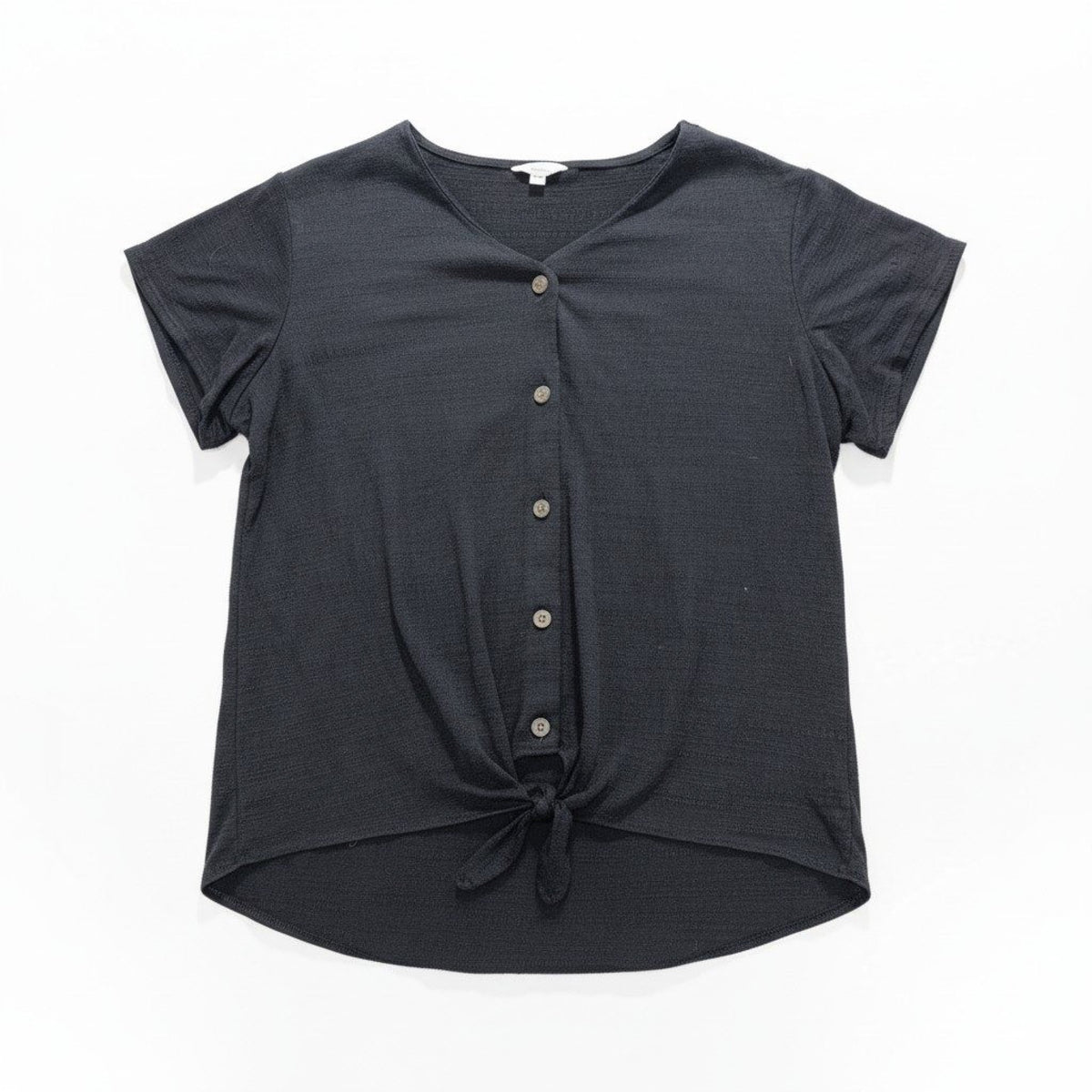 Weatherproof Vintage Womens XL Black Tie Hem Button Front Top Boho Casual Cozy