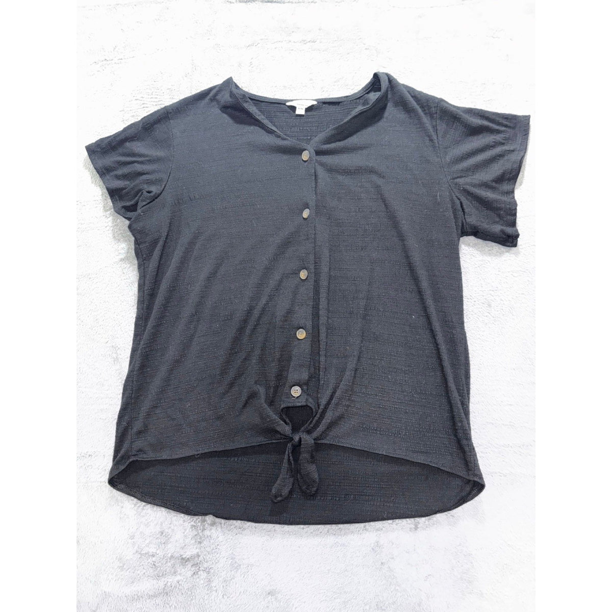 Weatherproof Vintage Womens XL Black Tie Hem Button Front Top Boho Casual Cozy
