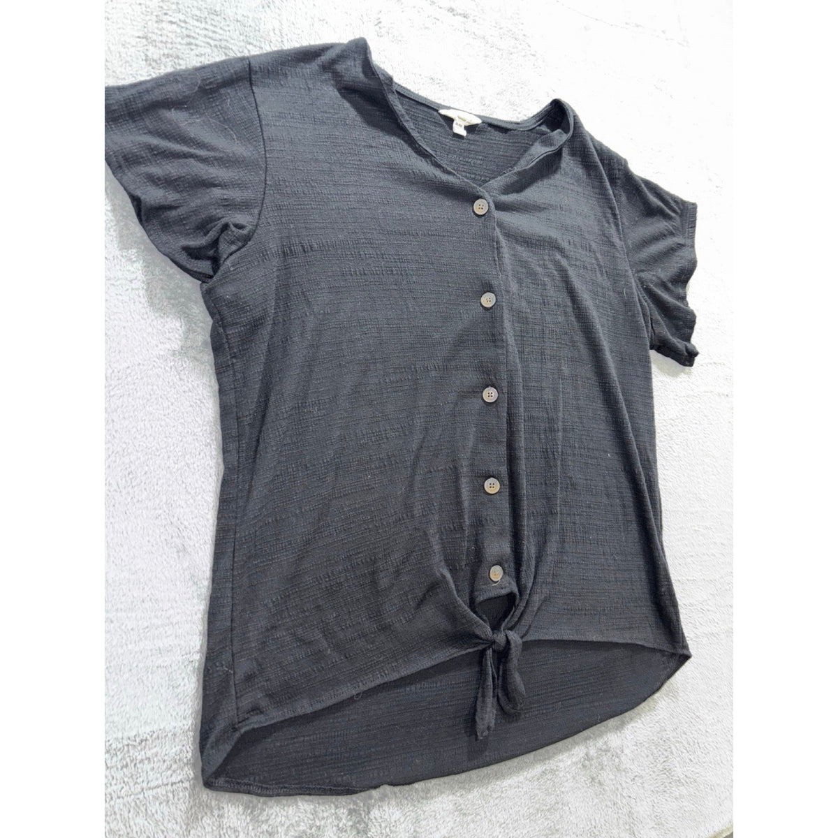 Weatherproof Vintage Womens XL Black Tie Hem Button Front Top Boho Casual Cozy