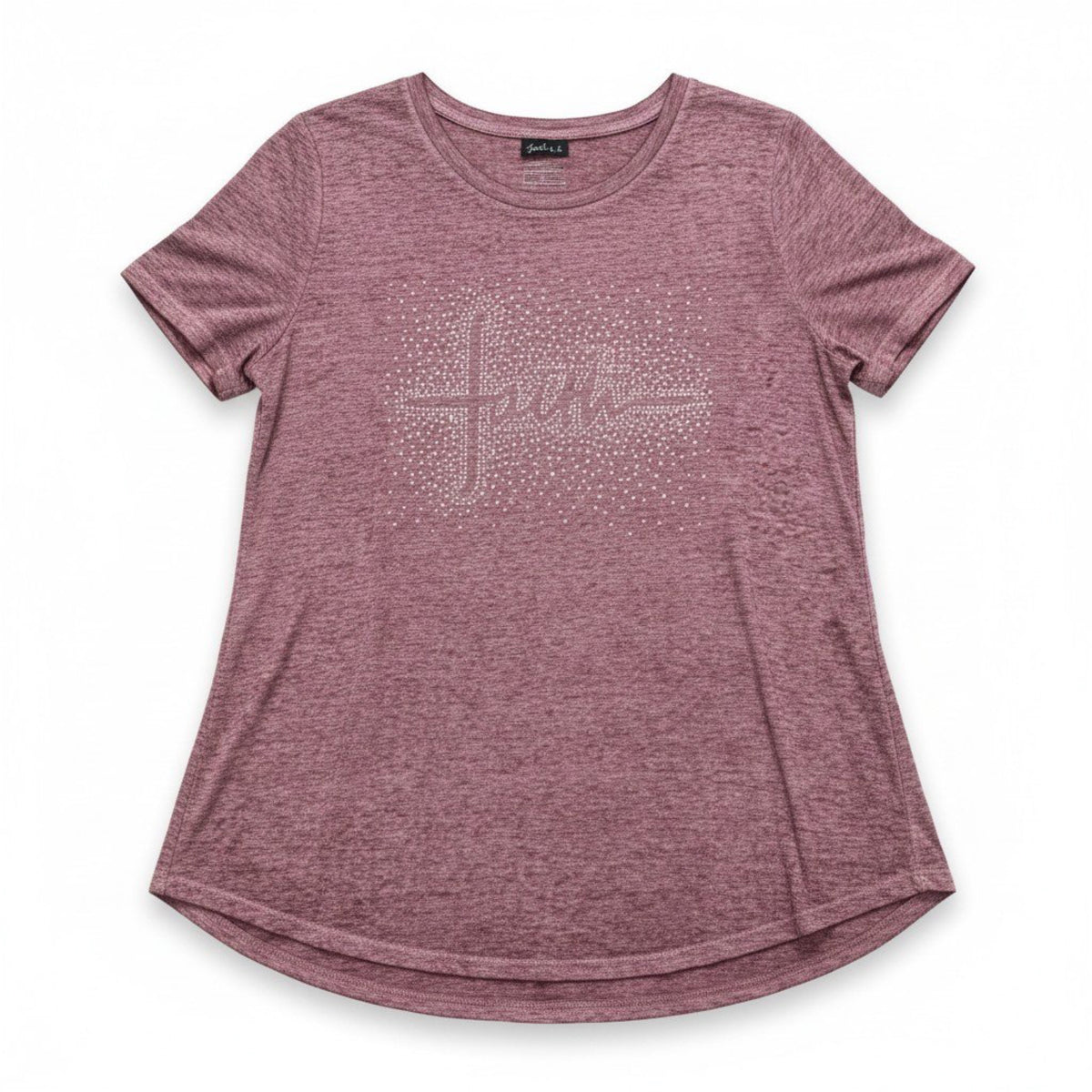 Joei & i Womens 1X Burgundy Heather Rhinestone Cross Tee Casual Boho