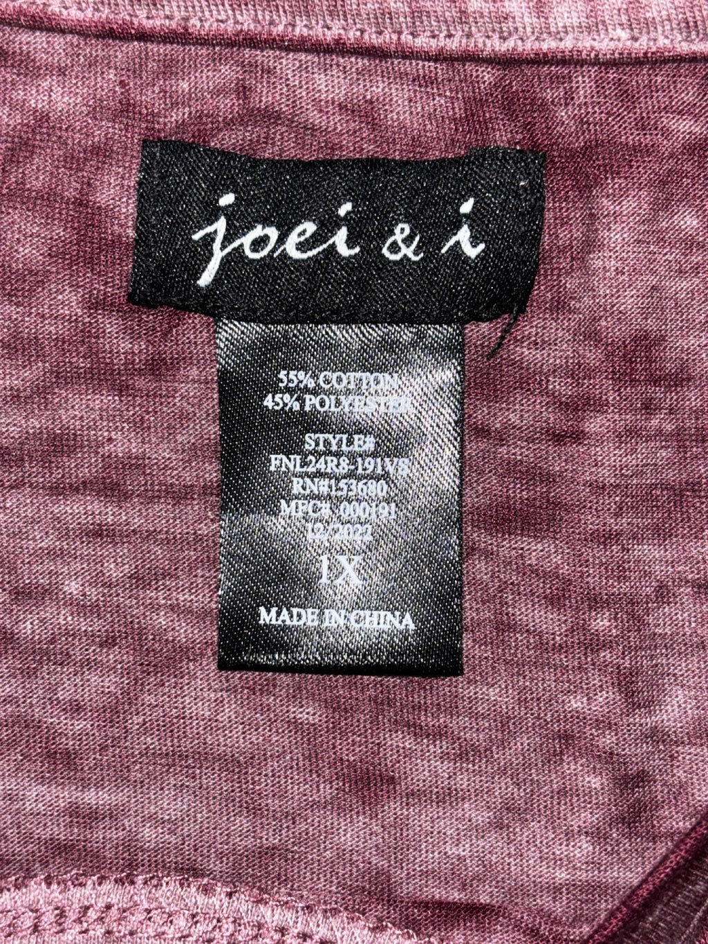 Joei & i Womens 1X Burgundy Heather Rhinestone Cross Tee Casual Boho