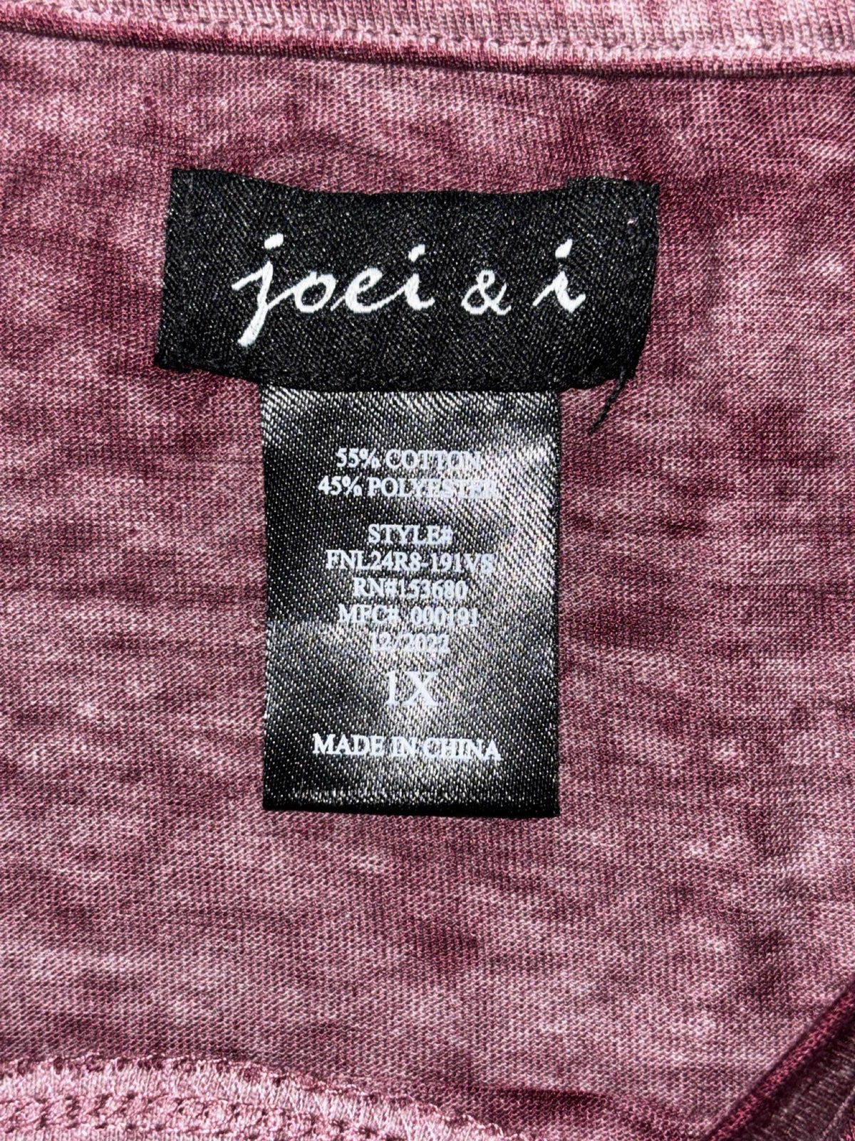 Joei & i Womens 1X Burgundy Heather Rhinestone Cross Tee Casual Boho