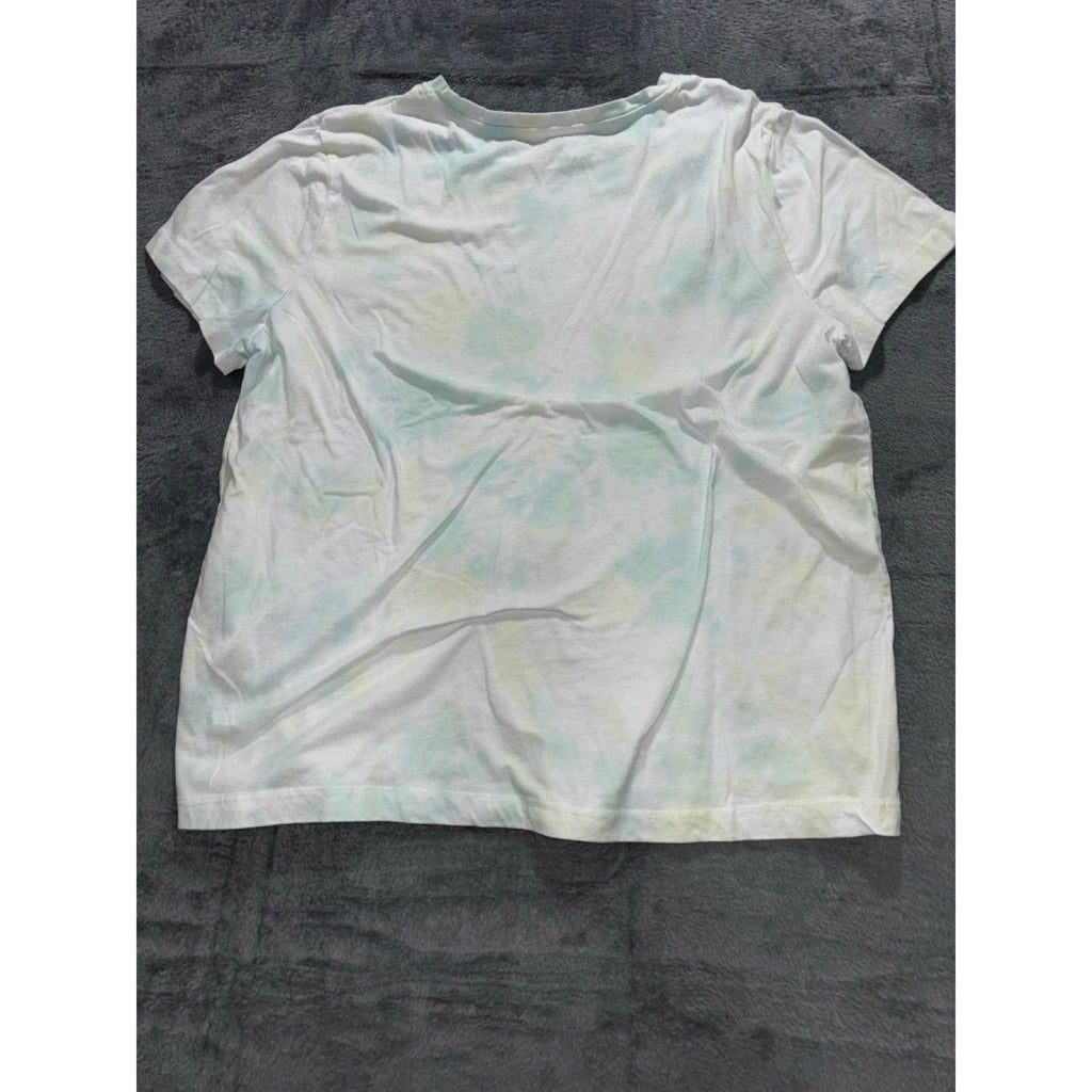 Danskin XL Womens White Mint Tie Dye Crewneck Tee Shirt Boho Casual Athleisure