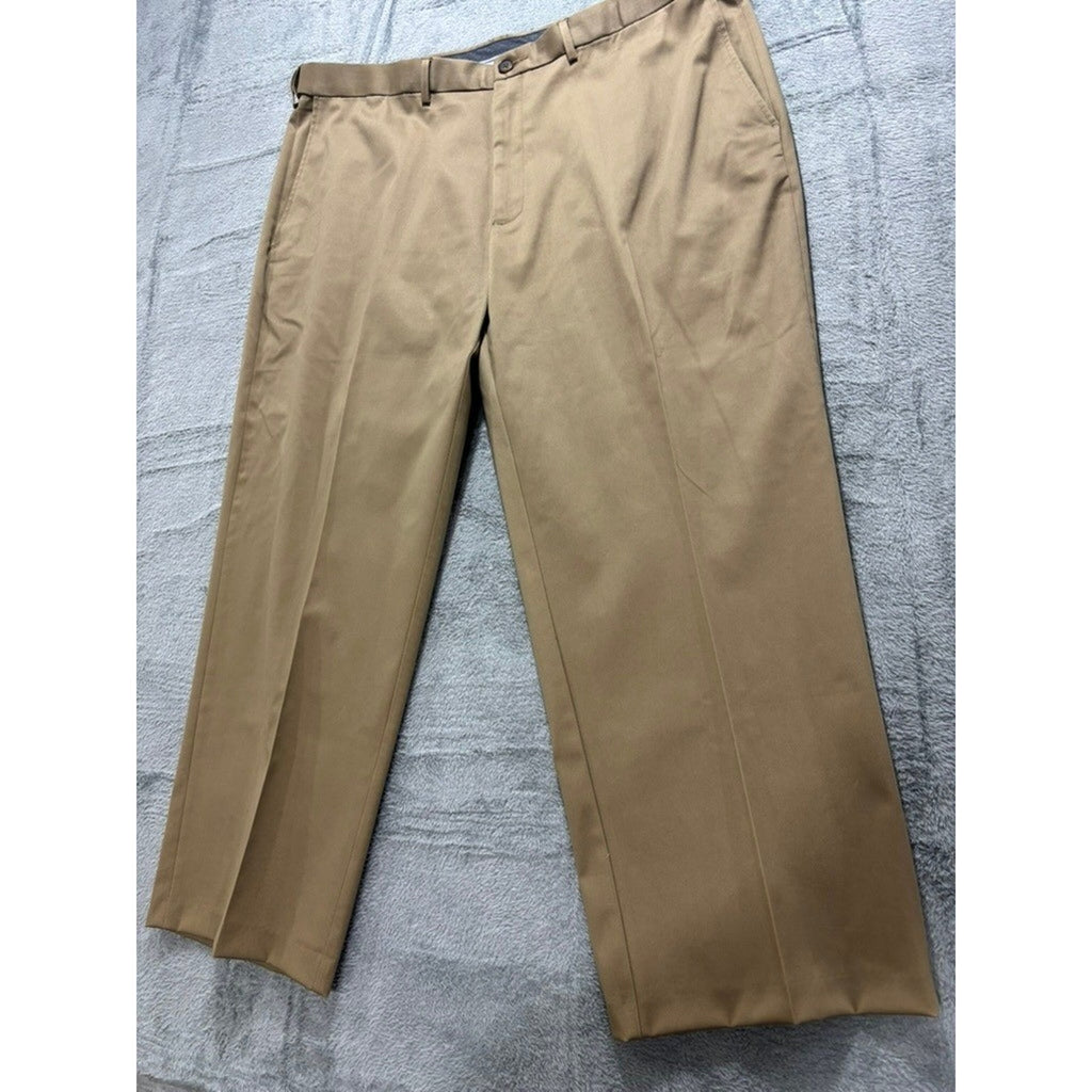 Haggar Khaki Pants Mens 42x29 Classic Fit No Iron Flat Front Dress Chino