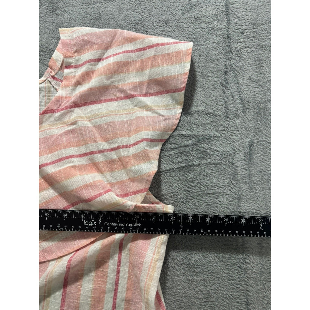 French Laundry Blouse Womens L Pink Stripe Flutter Sleeve Button Front Top
