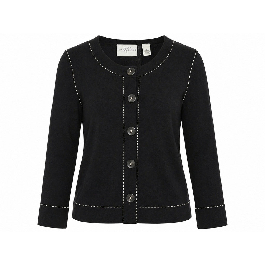 Emma James Cardigan Sweater Womens Medium Black Contrast Stitch Button Up