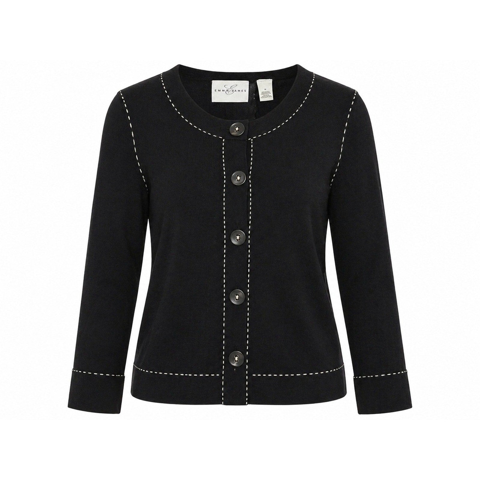 Emma James Cardigan Sweater Womens Medium Black Contrast Stitch Button Up