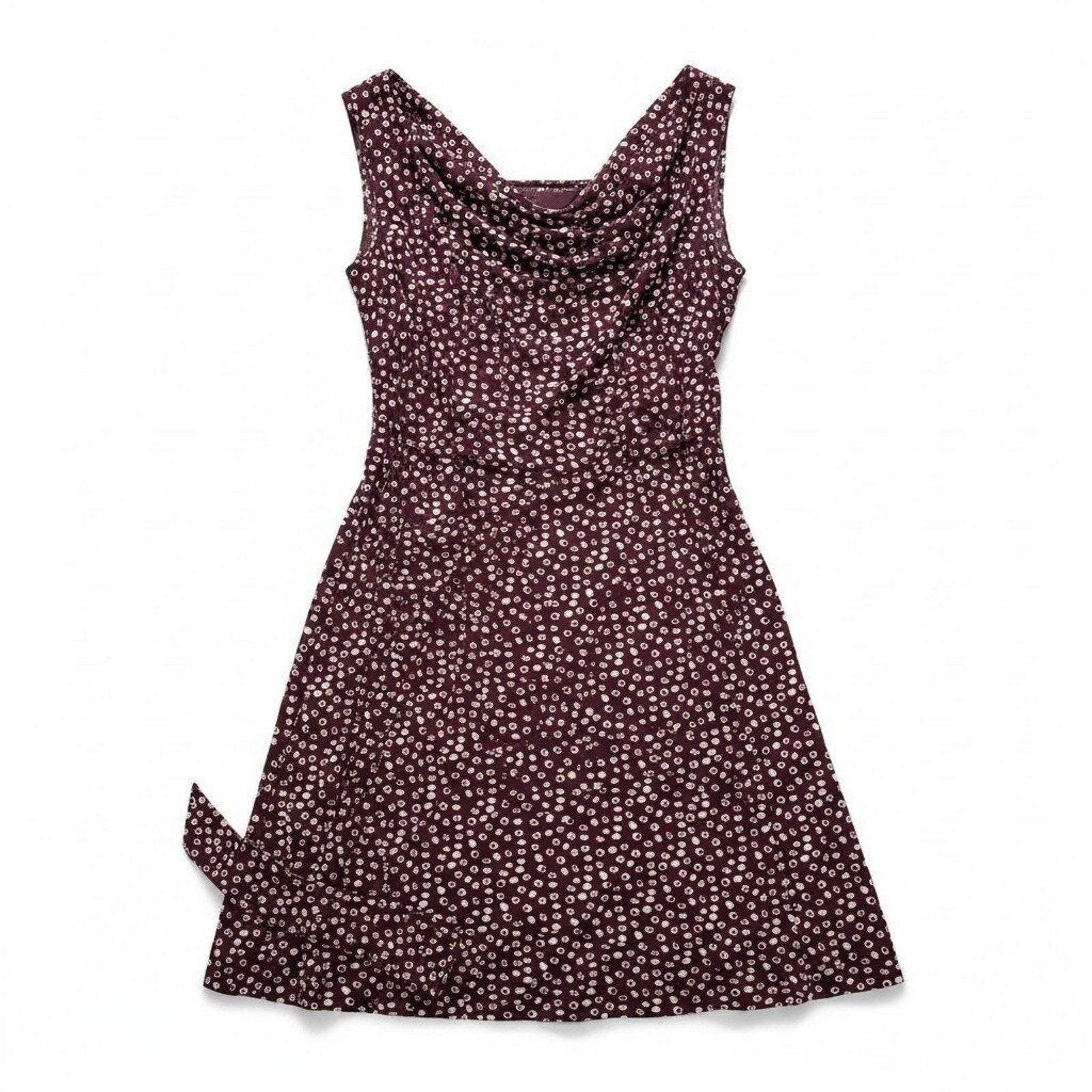 LOFT XL Burgundy White Polka Dot Cowl Neck Womens Dress Casual Vintage Style