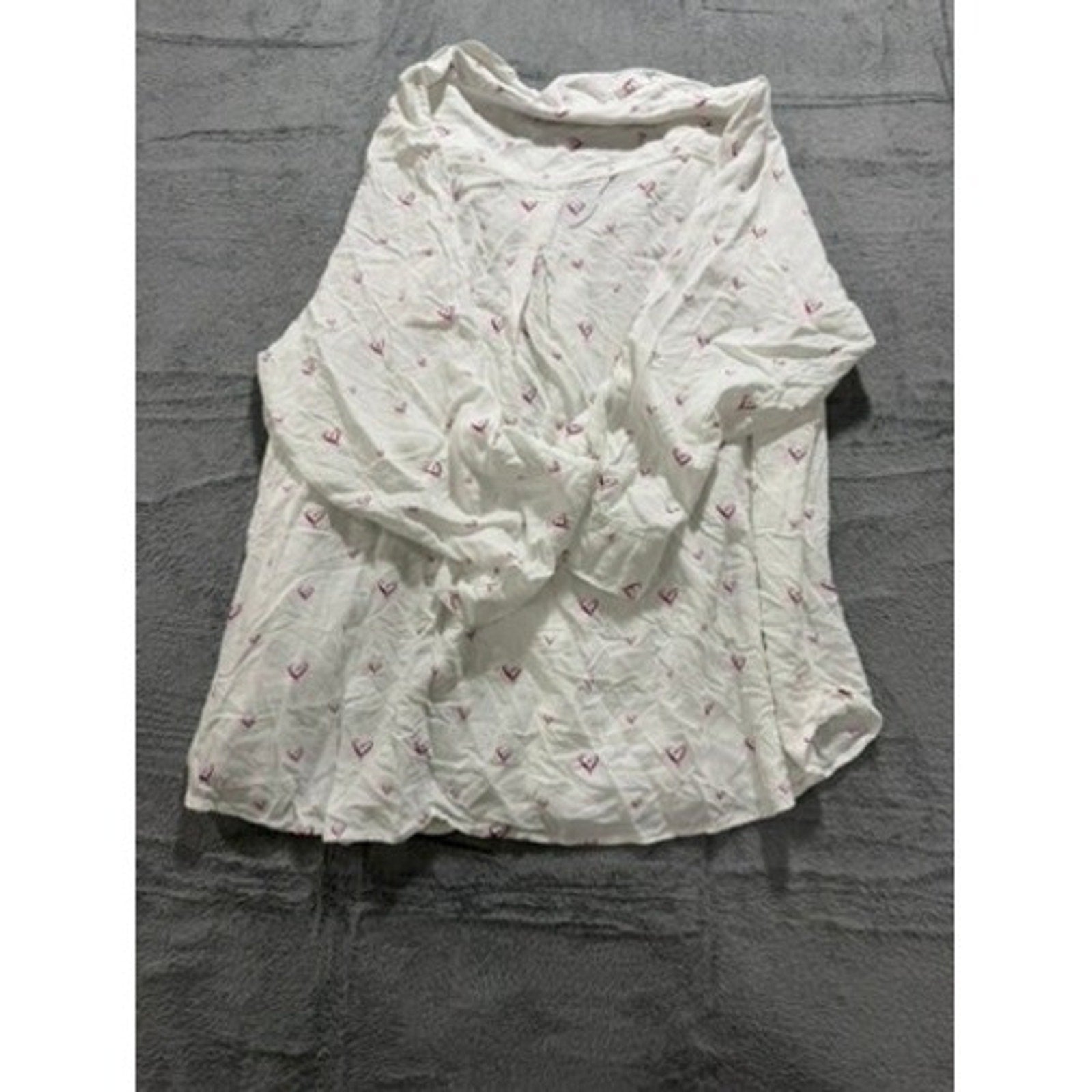 Velvet Heart Womens 3X White Pink Heart Print Roll Tab Sleeve Button Up Shirt