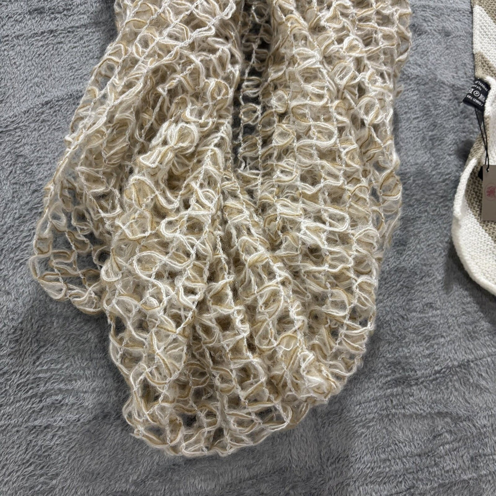 Steve Madden Womens OS Beige White Scarf Lot 2 Leopard Chevron Lightweight Chic