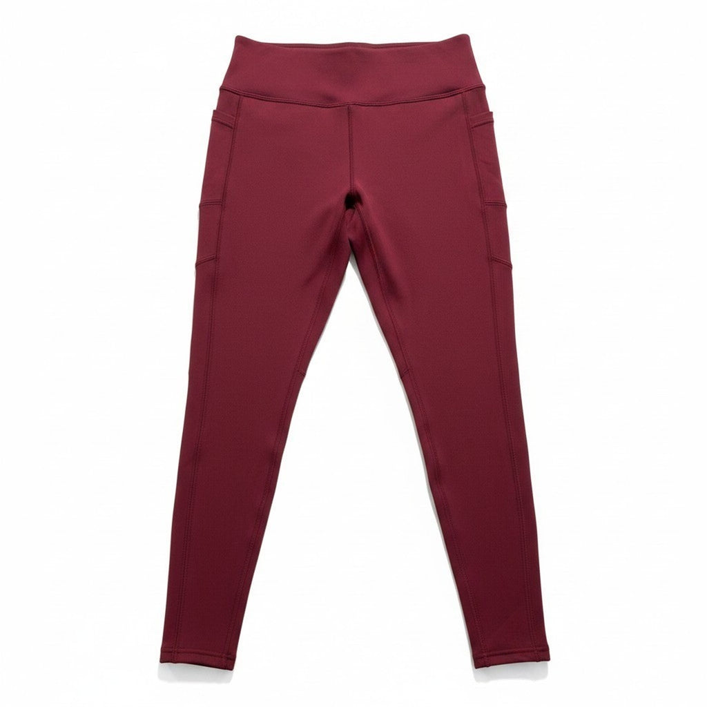 Womens L Burgundy Fleece Lined Leggings Pockets Athleisure Casual