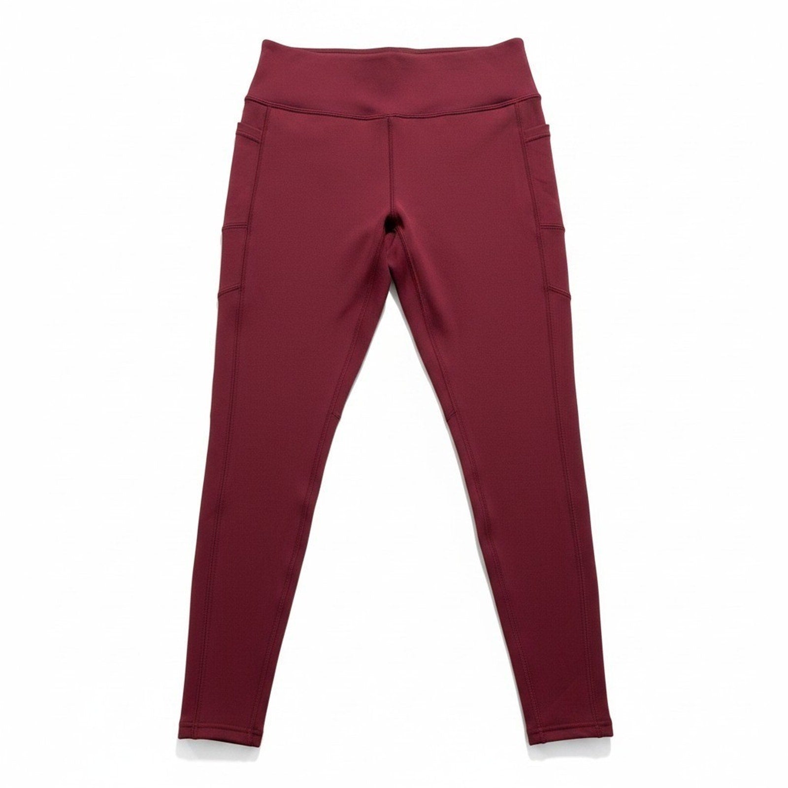 Womens L Burgundy Fleece Lined Leggings Pockets Athleisure Casual