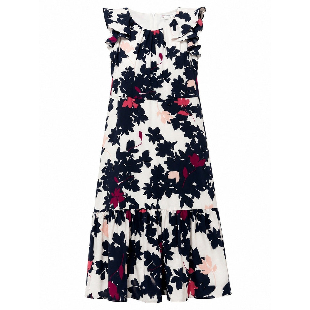Liz Claiborne Womens 18 White Floral Ruffle Tiered Midi Dress Navy Pink NWT