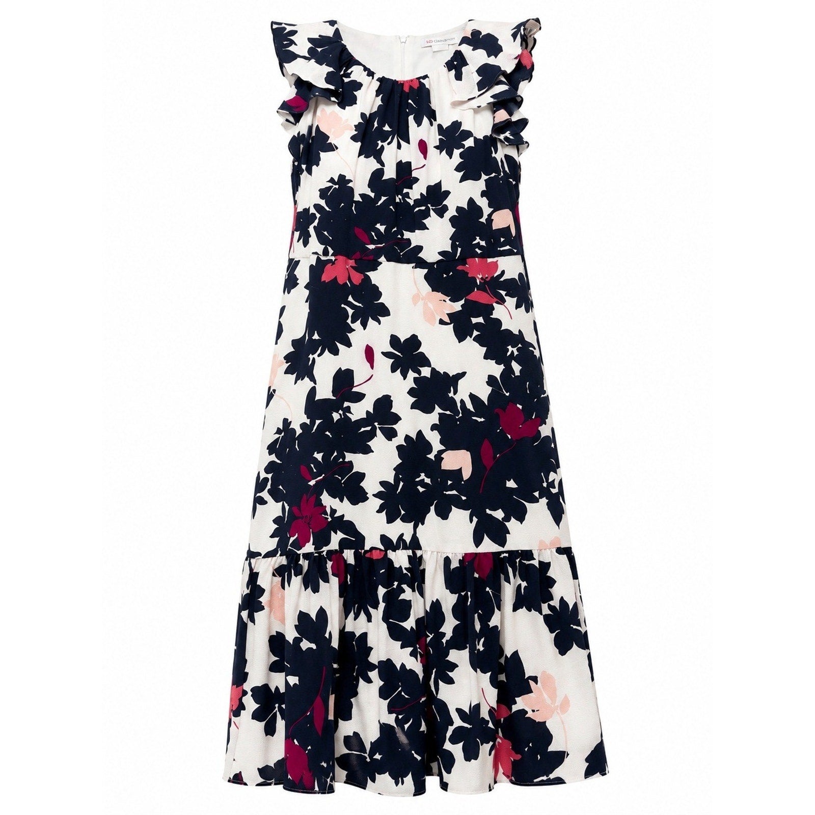 Liz Claiborne Womens 18 White Floral Ruffle Tiered Midi Dress Navy Pink NWT