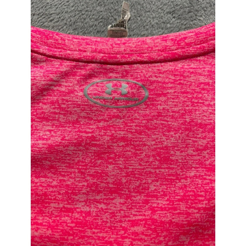 Under Armour Womens LG Pink V-Neck T-Shirt Athleisure Casual HeatGear Loose Fit