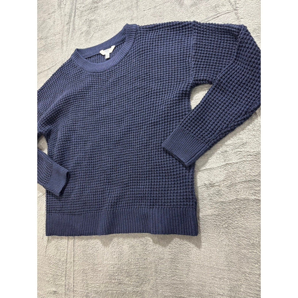 Time and Tru Womens L Navy Blue Waffle Knit Sweater Casual Cozy Pullover