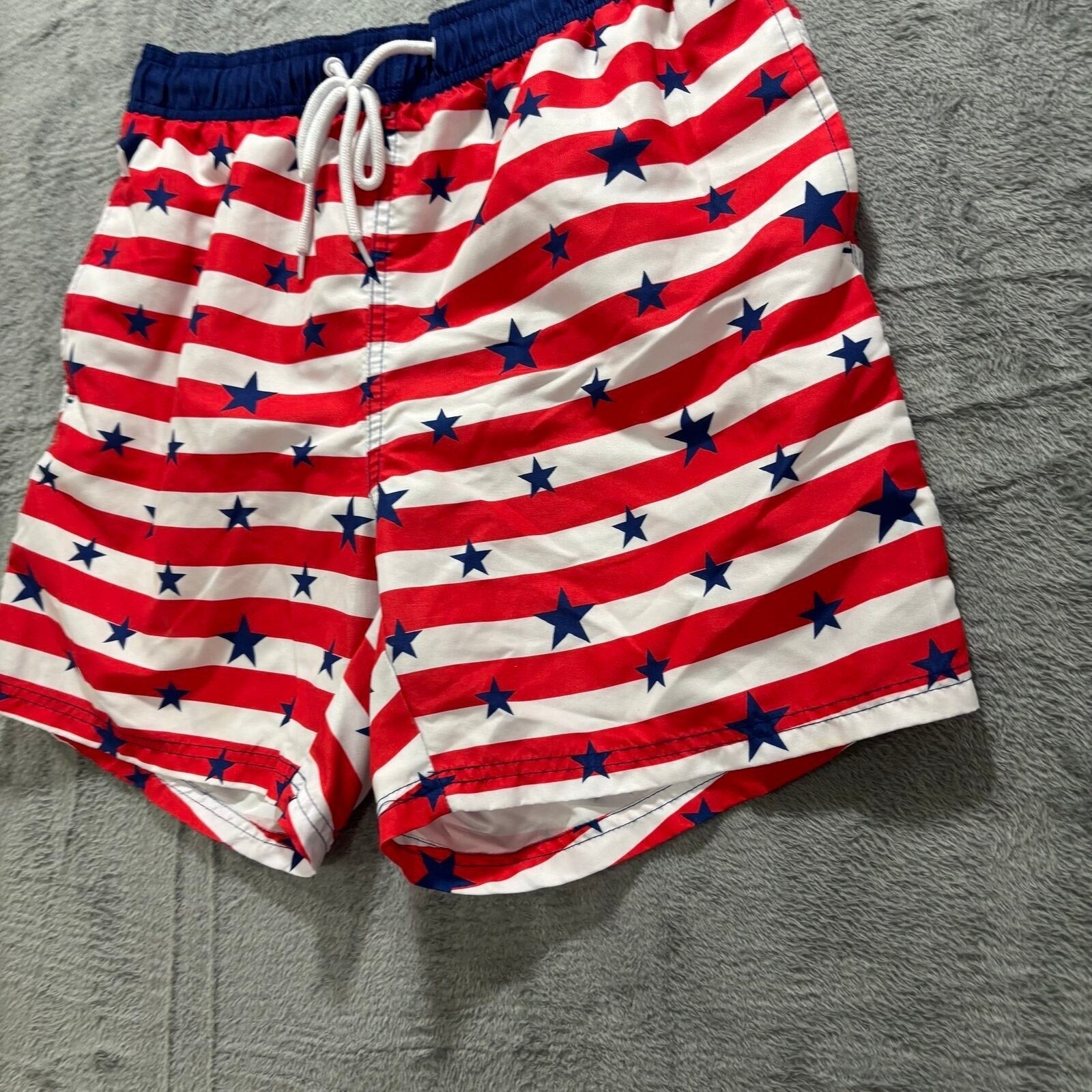 Way to Celebrate! M Red White Blue Stars Stripes Swim Trunks Patriotic Casual