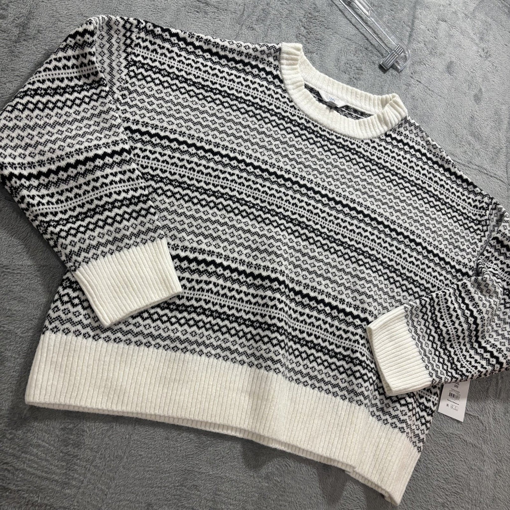 Time and Tru Womens XXL White Black Fair Isle Sweater Cozy Winter Nordic Plus