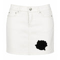 White House Black Market Denim Mini Skirt Women Size 2 White Floral Stretch
