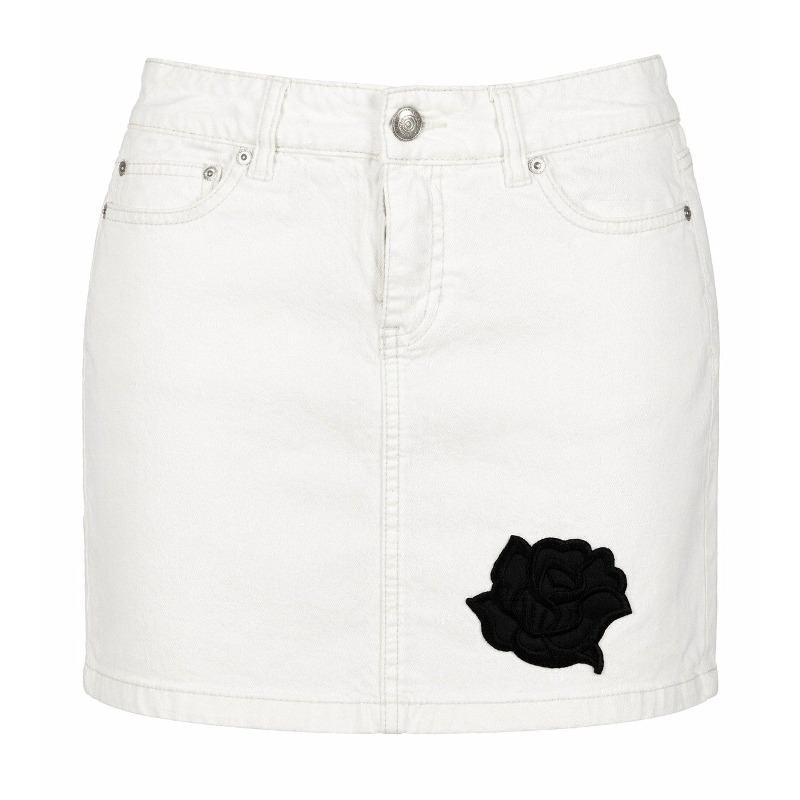 White House Black Market Denim Mini Skirt Women Size 2 White Floral Stretch