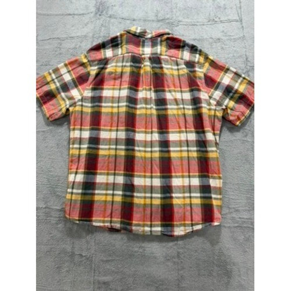Woolrich Mens XL Short Sleeve Plaid Button Down Shirt Organic Cotton Modern Fit